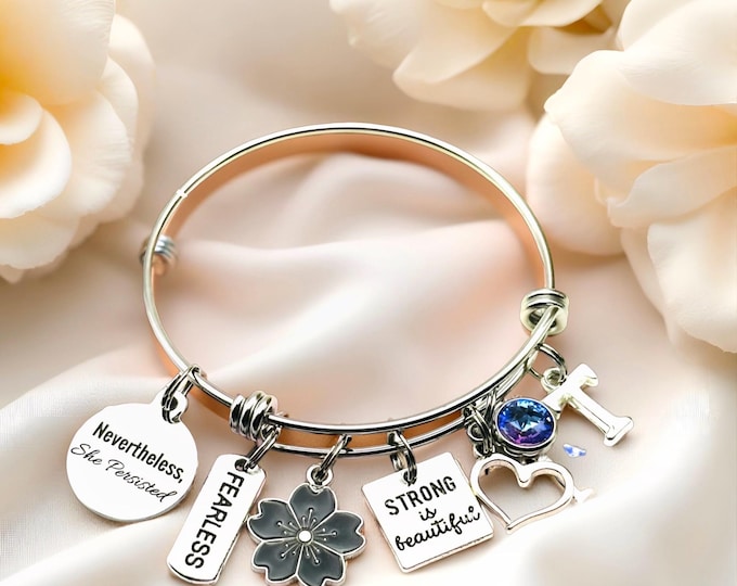 Feminist Charm Bracelet: Personalized Initial, Birthstone Jewelry