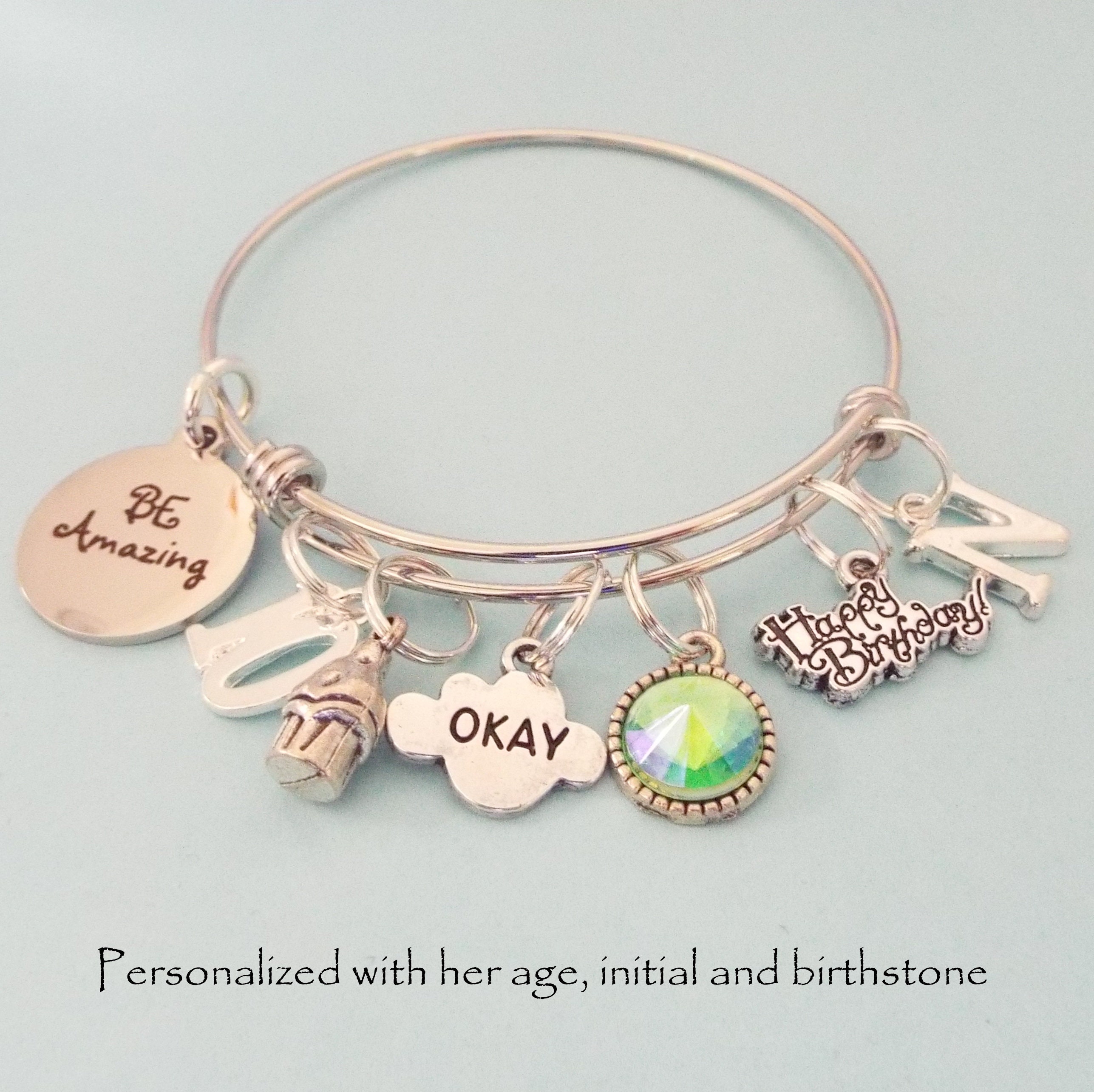10th Birthday Charm Bracelet, Gift for Girl Turning 10, Personalized