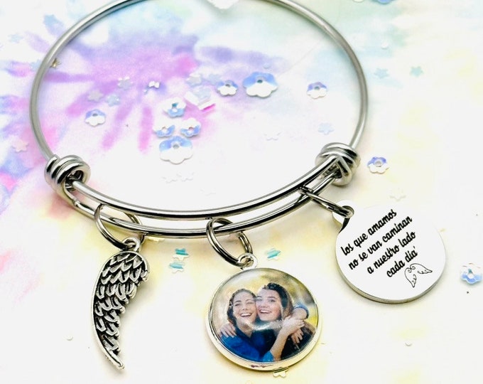 Memorial Gift Spanish Language, Sympathy Gift for Loss, Personalized Gift, Condolence Gift, Custom Photo Jewelry in Loving Memory, Gift Her