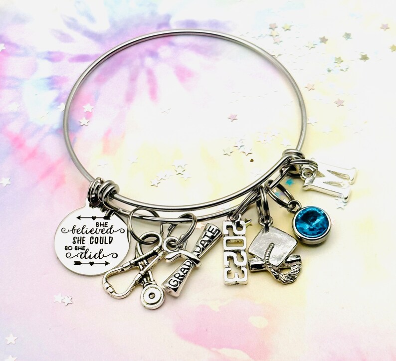 Nurse Graduation Gift, 2023 Nursing School Graduation Charm Bracelet, College Graduate Bracelet, Personalized Gift for Her, Handmade Jewelry image 7