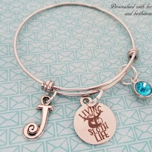 Faultier-Charm-Armband, Geburtstagskind, personalisierte Geschenk, Birthstone Schmuck, Armband, Modeschmuck, Geburtstagsgeschenk, Geschenk für Sie