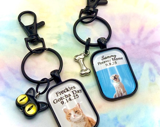 Custom Pet Photo Keychain, Stainless Steel Gotcha Day Gift, Adoption Keepsake