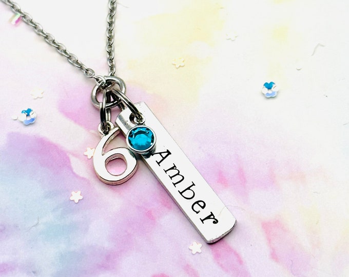 6th Birthday Girl Gift, Name Necklace for 6 Year Old, Personalized Necklace, Children's Jewelry, Gift for Her, Girl's Birthday, Name Bar