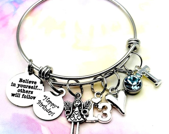 Birthstone Charm Bracelet: Personalized Angel Bangle, Teen Girl