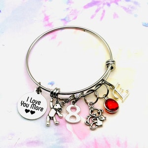 Handmade Teddy Bear Charm Bracelet, Initial & Birthstone, 8th Birthday Gift