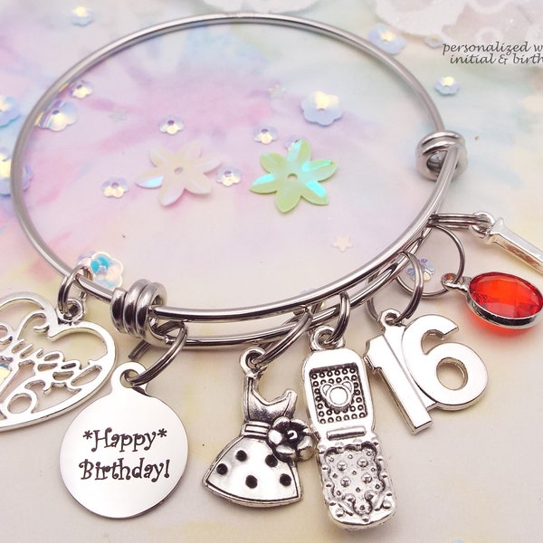 Sweet 16 Birthday Gift, 16th Birthday, Charm Bracelet, Personalized Jewelry, Handmade Gift for Her, Daughter Gift from Mom, Granddaughter