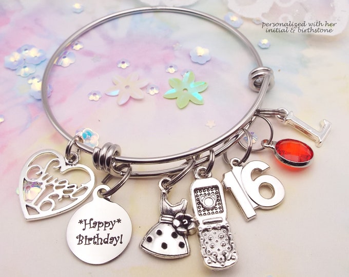 Sweet 16 Birthday Gift, 16th Birthday, Charm Bracelet, Personalized Jewelry, Handmade Gift for Her, Daughter Gift from Mom, Granddaughter