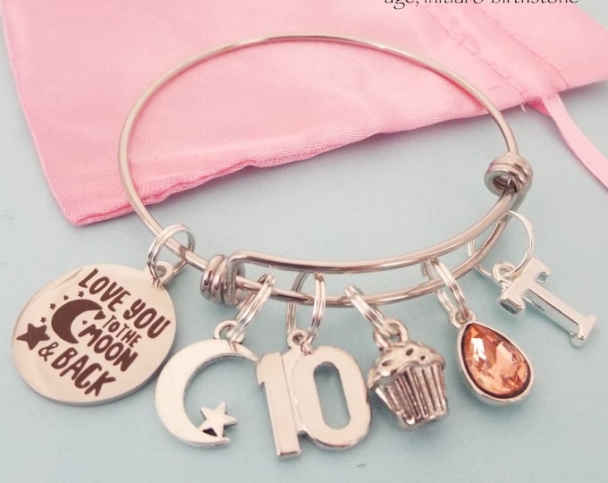 Girls 10th Birthday Gift, Charm Bracelet for 10 Year Old Girl, Personalized Gift, Custom Bracelet, Jewelry for Girls 10th Birthday