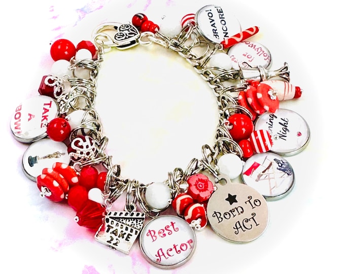 Theater Kid Gift, Actor Charm Bracelet, Personalized Jewelry, Broadway Actor, Gift for Her, Beaded Bracelet, Movie Actress, School Play,
