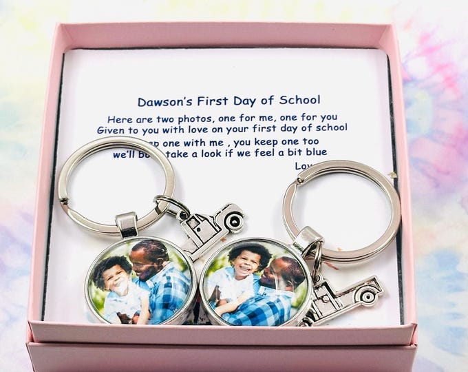 First Day of School for Boy, Gift for Son, Back to School, Backpack Zipper Tag, Book Bag Pull, Gift for Him, Custom Keychain, Father and Son