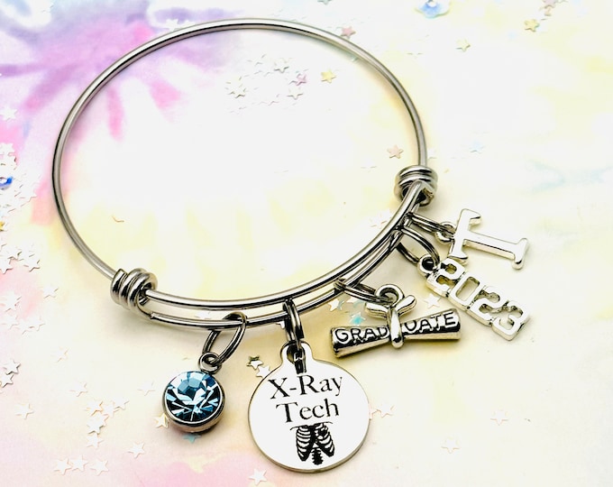 Gift for Xray Tech, Xray Tech Charm Bracelet, Custom Gift for Radiology Tech, Custom Bracelet for Woman, Birthstone Jewelry Gift