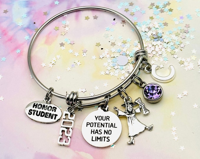 Graduation Gift for Girl, Gift for Honor Student, Class of 2023, Class Valedictorian Gift, Girl's Graduation Charm Bracelet, Girl Gift