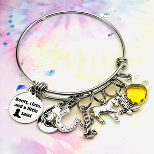 Cowgirl Charm Bracelet: Western Initial Birthstone Jewelry