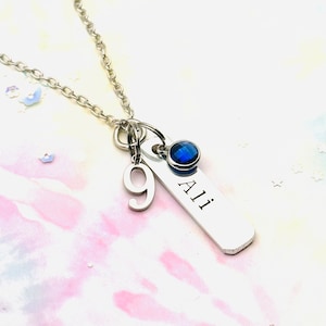 9th Birthday Name Bar Necklace: Personalized Birthstone Jewelry