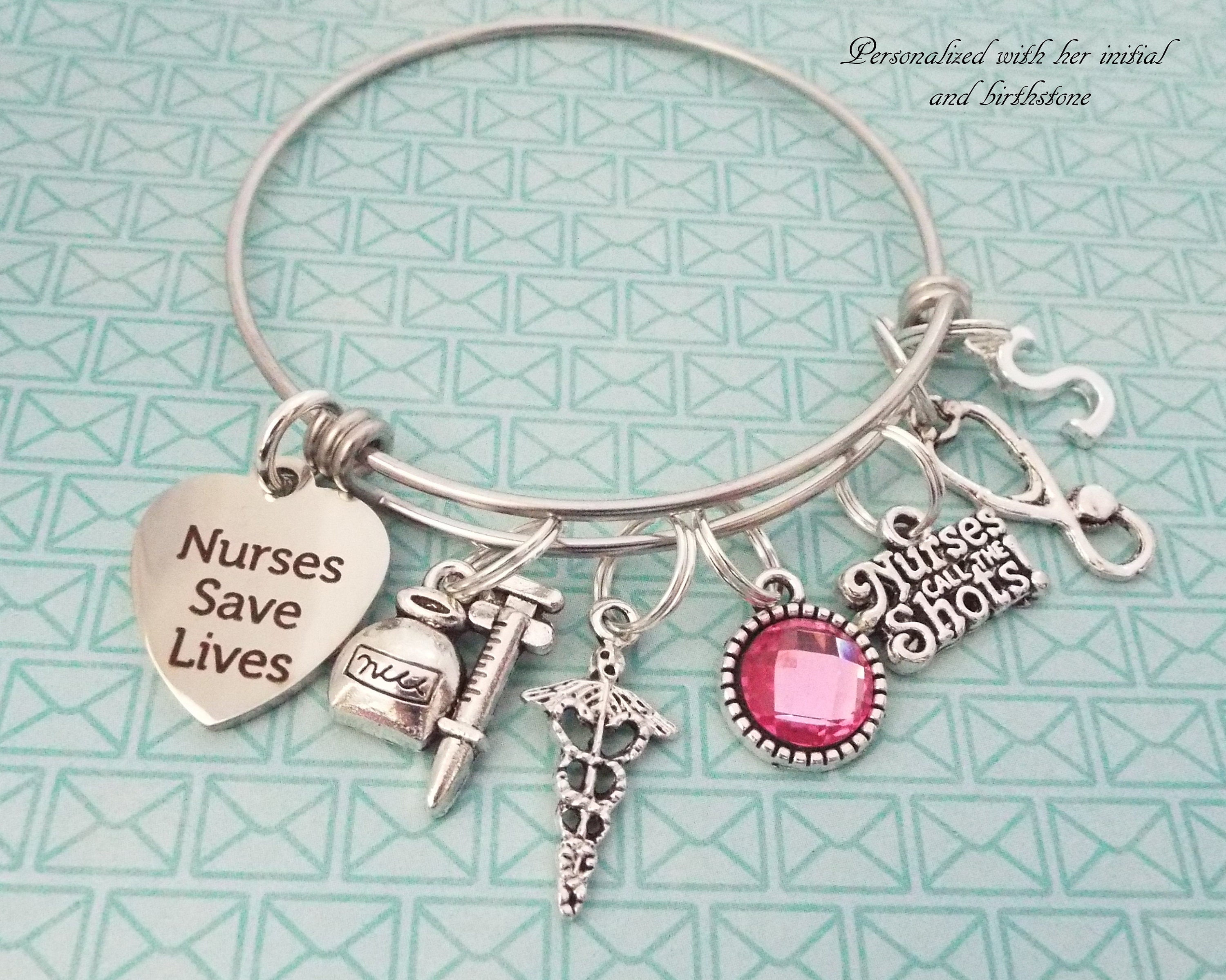 Graduation Gift for Nurse, RN Graduate Charm Bracelet, Personalized