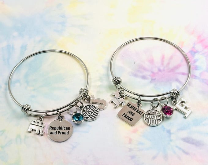 Vote 2024 Charm Bracelets, Personalized Jewelry, Gift for Her, Initial Bracelet, Birthstone Jewelry, Donald Trump, Kamala Harris, Patriotic