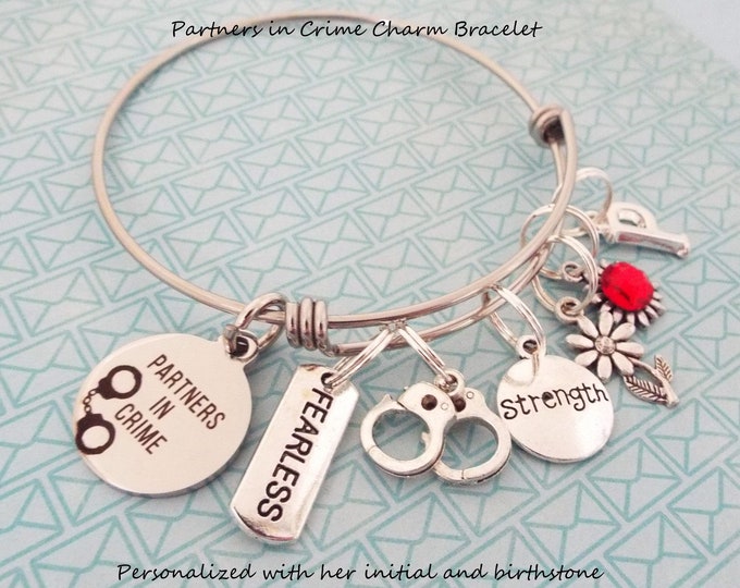 Best Friend Birthday Gift, Partners In Crime Charm Bracelet, Gift for BFF, Gift for Girlfriend, Personalized Gift, Jewelry, Gift for Her