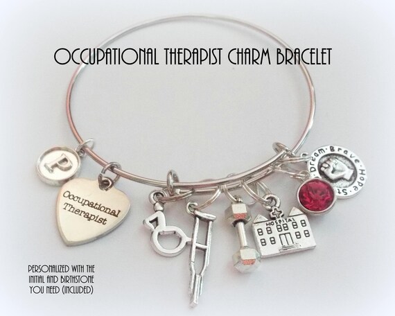 Occupational Therapist Gift for Women Occupational Therapist Jewelry Personalized Occupational Therapist Never Never Give Up Initial Birthstone Bangle Bracelet