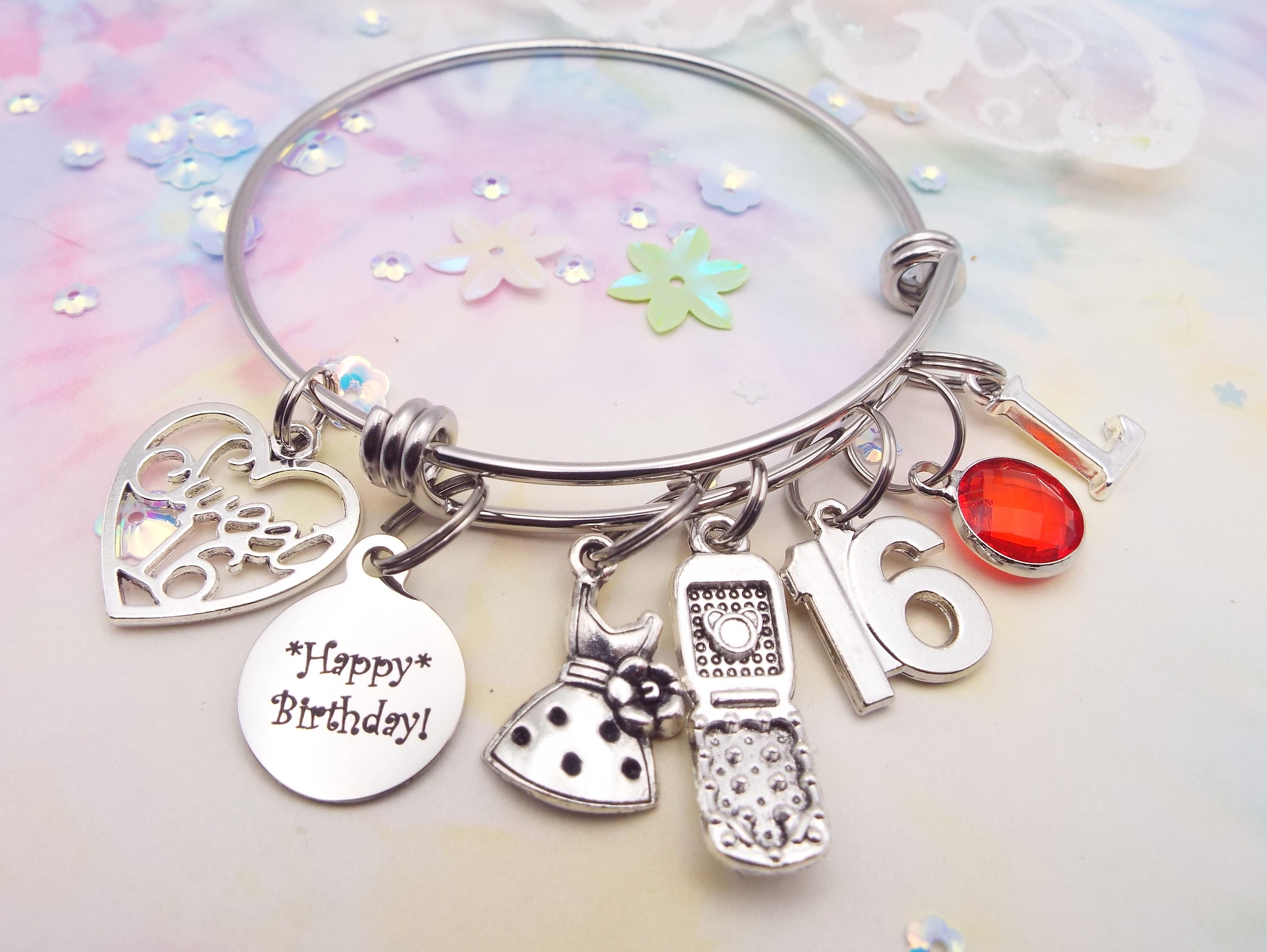 Gift for Girl Turning 16 Years Old, Sweet 16 Charm Bracelet Gift