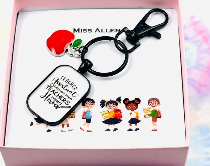 Teacher Gifts, Teachers Aide, Gift for Her, Custom Keychain, Handmade Necklace, Gift Boxed, Back to School, First Day of School, Graduation