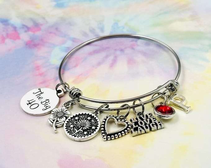 40th Birthday, Gift for Her, Big 40 Charm Bracelet, Personalized Jewelry, Handmade Birthstone Jewelry, Best Friend Birthday, Daughter Gift
