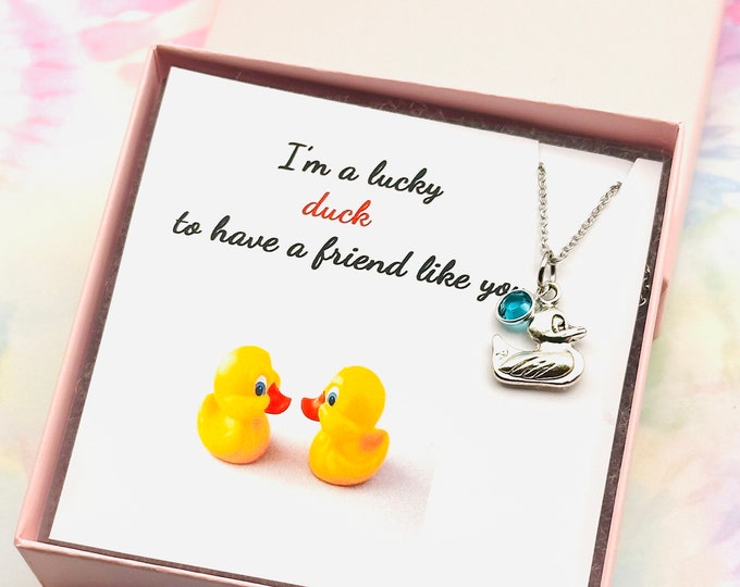 Best Friend Gift, Rubber Duck Charm Necklace, Handmade Jewelry for Her, Handmade Gift for Bestie, Gifts for Girls, Birthstone Necklace