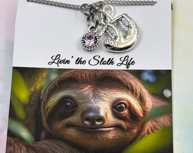 Sloth Necklace, Personalized Gift, Animal Birthstone Necklace, Initial Jewelry, Gift for Her, Girl's Jewelry, Teenage Girl Gift, Teenager