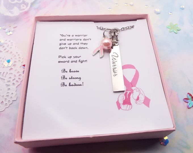 Breast Cancer Patient Gift, Pink Ribbon Warrior Jewelry, Cancer Survivor Gift, Breast Cancer Necklace, Gift for Friend with Breast Cancer