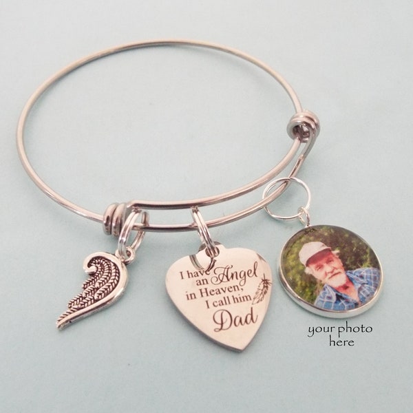 Memorial Bracelet, Loss of Father Sympathy Gift, Custom Photo Memorial Charm Bracelet, Grief and Mourning Gift in Memory of Loved One