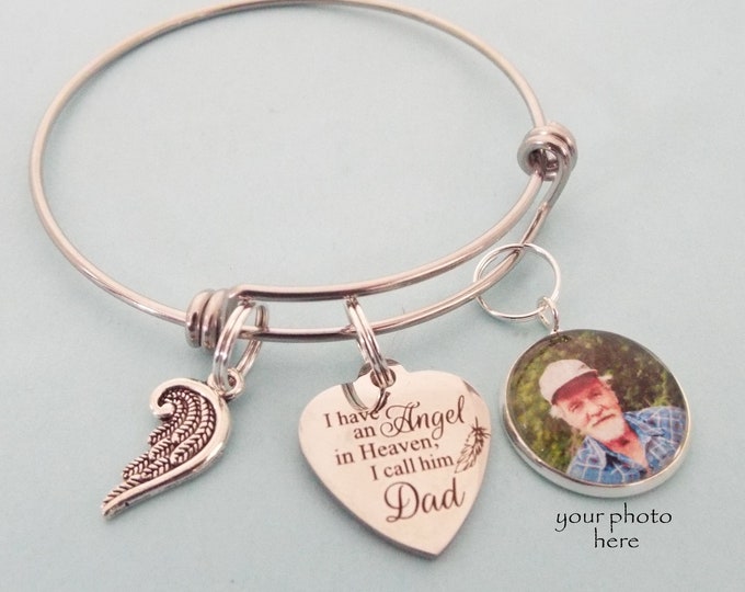 Memorial Bracelet, Loss of Father Sympathy Gift, Custom Photo Memorial Charm Bracelet, Grief and Mourning Gift in Memory of Loved One