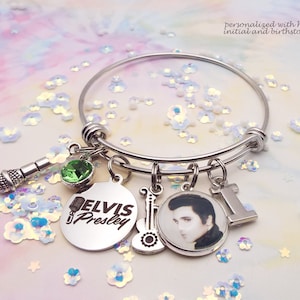 Elvis Presley, Personalized Gift for Mom, Best Friend Gift, Personalized Jewelry, Fifties Charm Bracelet, Retro Jewelry, Rock N&#39; Roll