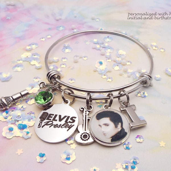 Elvis Presley, Personalized Gift for Mom, Best Friend Gift, Personalized Jewelry, Fifties Charm Bracelet, Retro Jewelry, Rock N' Roll