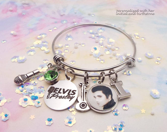 Elvis Presley, Personalized Gift for Mom, Best Friend Gift, Personalized Jewelry, Fifties Charm Bracelet, Retro Jewelry, Rock N' Roll