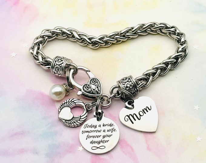 Mother of Bride Gift from Daughter, Bridal Jewelry, Wedding Jewelry, Personalized Wedding Gift for Her, Handmade Bracelet, Bridal Party Gift