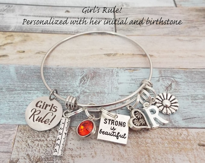 Girls Rule Charm Bracelet, Gift for Girl, Gift for Girl's Birthday, Initial Jewelry, Birthday Jewelry, Personalized Gift, Birthday for Her