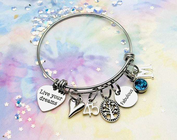 45th Birthday Gift for Women | Women's Charm Bracelet | Personalized Gift | Gifts for Women | Best Friend Gift Ideas | Stacking Bracelets