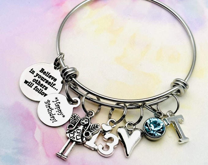 Gift for Girl, Engraved 13th Birthday Charm Bracelet, 13 Year Old Girl Gift, Handmade Gift for Her, Teenager Jewelry, Personalized Gift