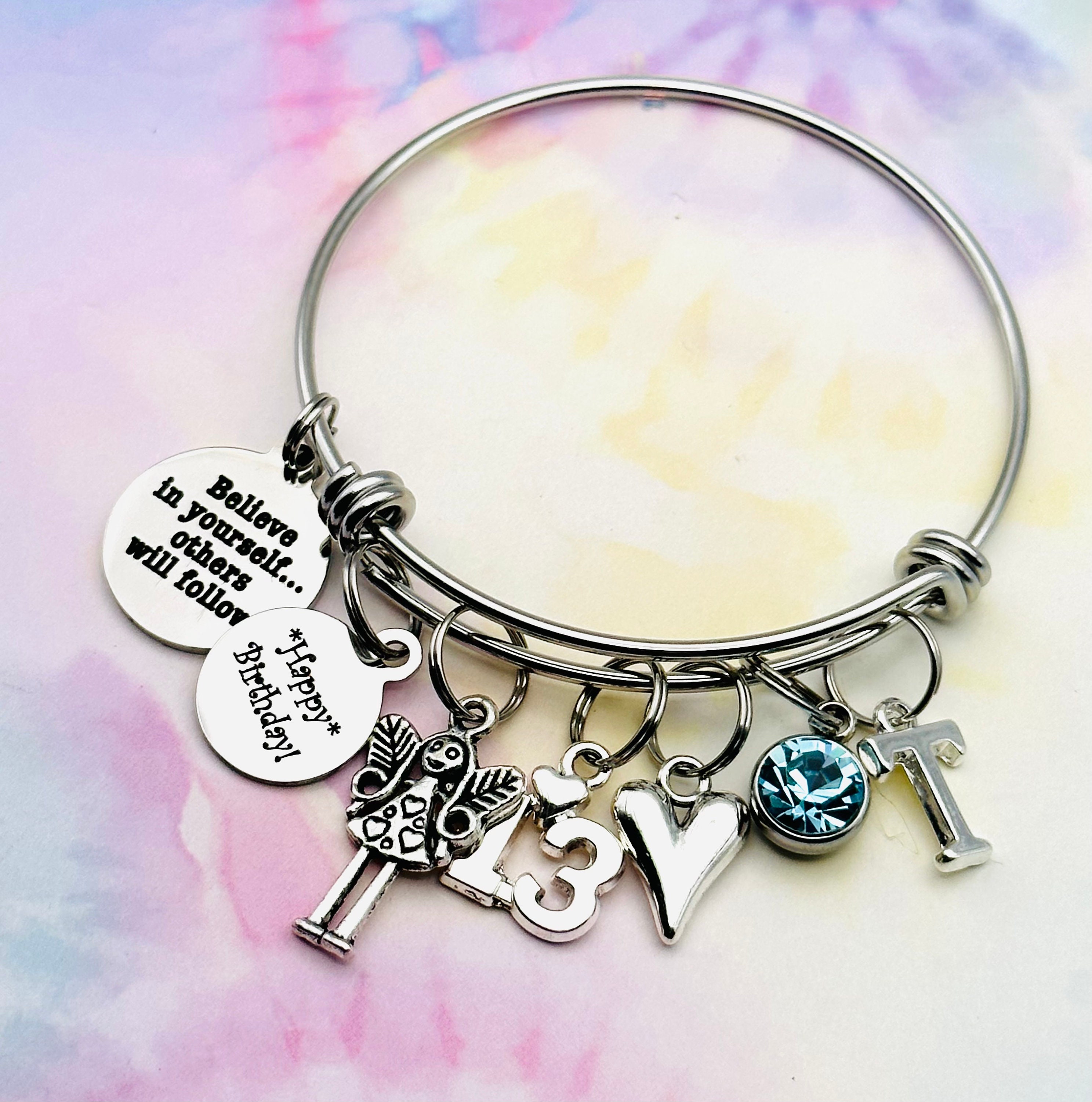 Gift for Girl, Engraved 13th Birthday Charm Bracelet, 13 Year Old Girl  Gift, Handmade Gift for Her, Teenager Jewelry, Personalized Gift