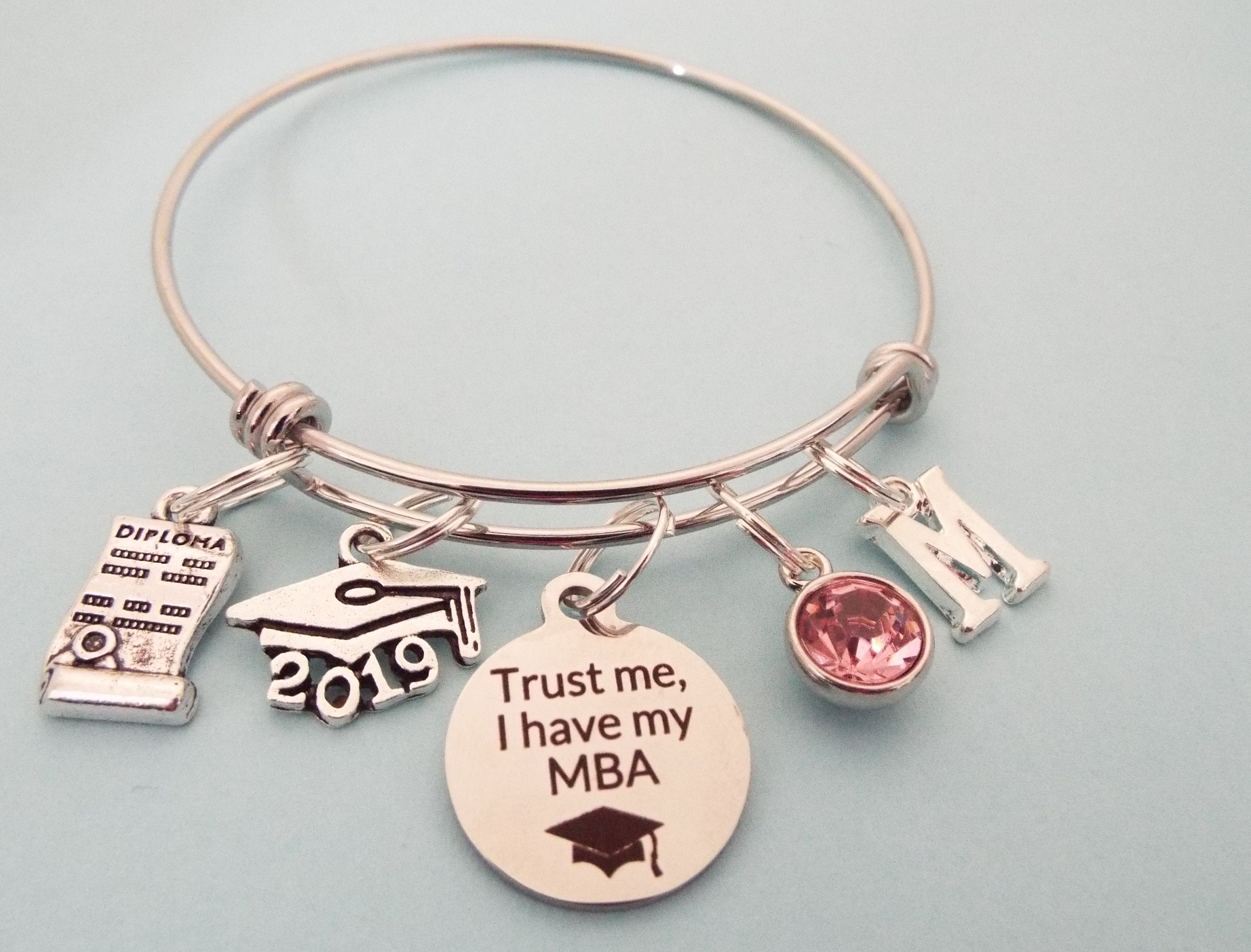 Graduation Gift, Masters in Business Charm Bracelet, Handmade Jewelry, Handmade Gift, Initial