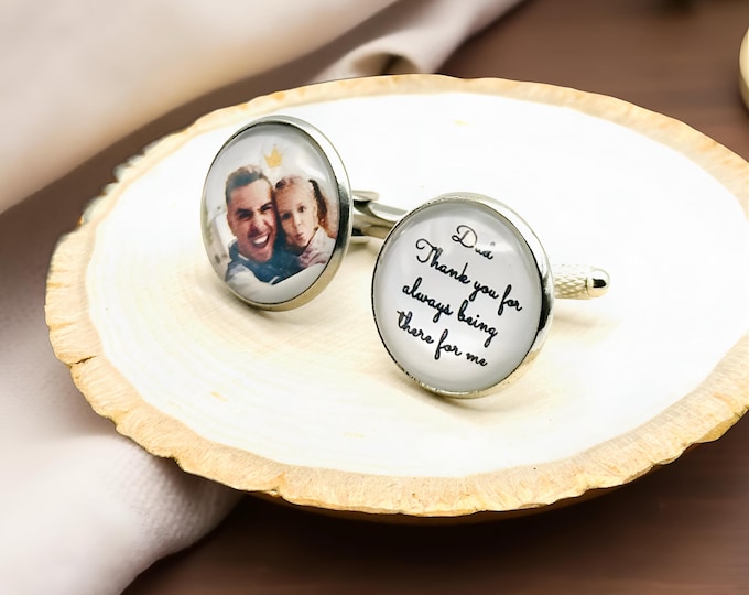 Custom Photo Cuff Links for Dad, Father of the Groom Tuxedo, Wedding Gift