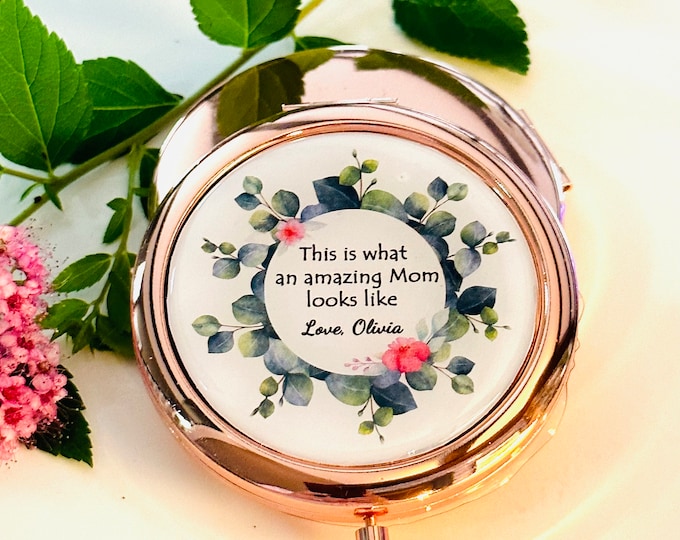 Mother's Day Gift, Personalized Mirror Compact, New Mom Gift, Custom Make Up Mirror for Women's Handbag, Birthday for Mom, First Mothers Day