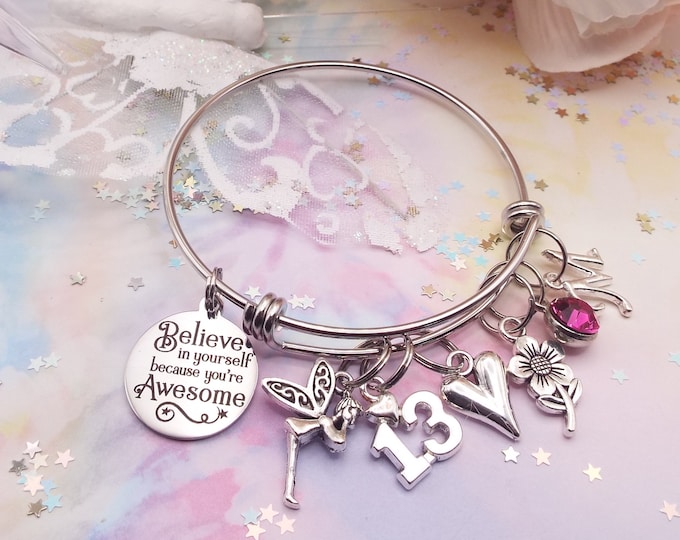 Birthday Gift for Her, Teen Girl Gift, Personalized Jewelry, Silver Initial Bracelet, Birthstone Jewelry, Graduation Gift, Daughter Gift