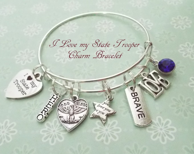 State Trooper Charm Bracelet, Police Wife Gift, Gift for State Troopers Wife, I Love My State Trooper, Personalized Gift, Gift for Her