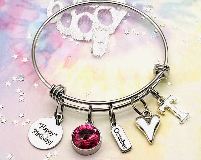 October Birthday Charm Bracelet | Stackable Bracelet Womens Gift | Personalized Jewelry | Initial Bracelet | Layered Bracelet | Girls Gift