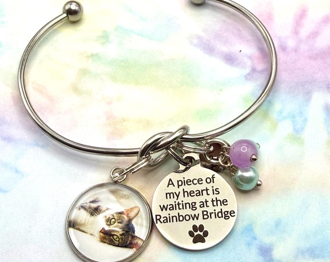 Custom Pet Photo Bangle Bracelet, Personalized Pet Memorial Jewelry