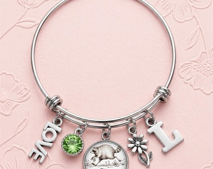 Jimothy Raccoon Charm Bracelet, Stainless Steel Personalized Gift