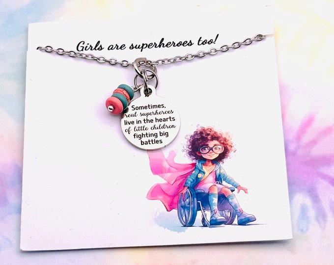 Disabled Child Gift, Hero Silver Pendant Necklace, Handmade Jewelry, Beaded Bracelet and Necklace Set, Personalized Boxed Gift for Kid