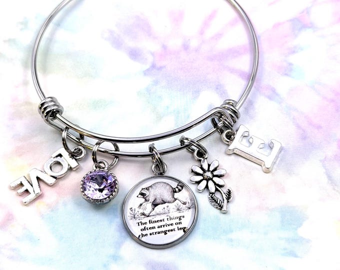 Jimothy Raccoon Charm Bracelet, Stainless Steel Personalized Gift
