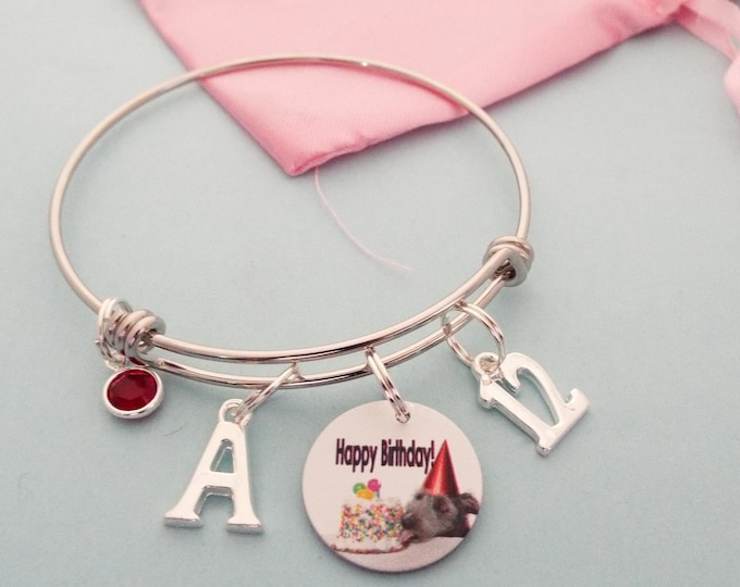 Girl's Birthday Gift, Personalized Bracelet, Birthstone Jewelry, Initial Bracelet, Gift for Her, Birthday Cake Charm, Dog Theme Bracelet