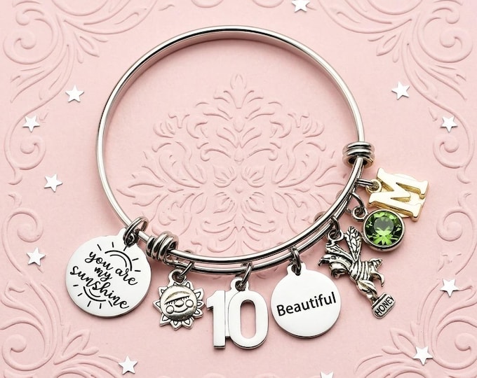 10th Birthday Sunshine Charm Bracelet, Personalized Bumble Bee Gift